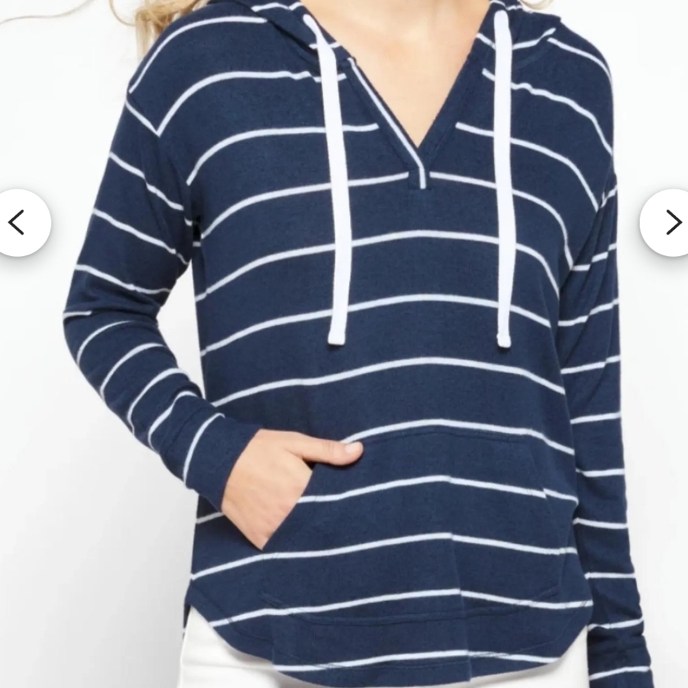 Market & Spruce Kallon Soft Brushed‎ Pullover Hoodie Navy Blue White Stripes XL - Picture 11 of 11